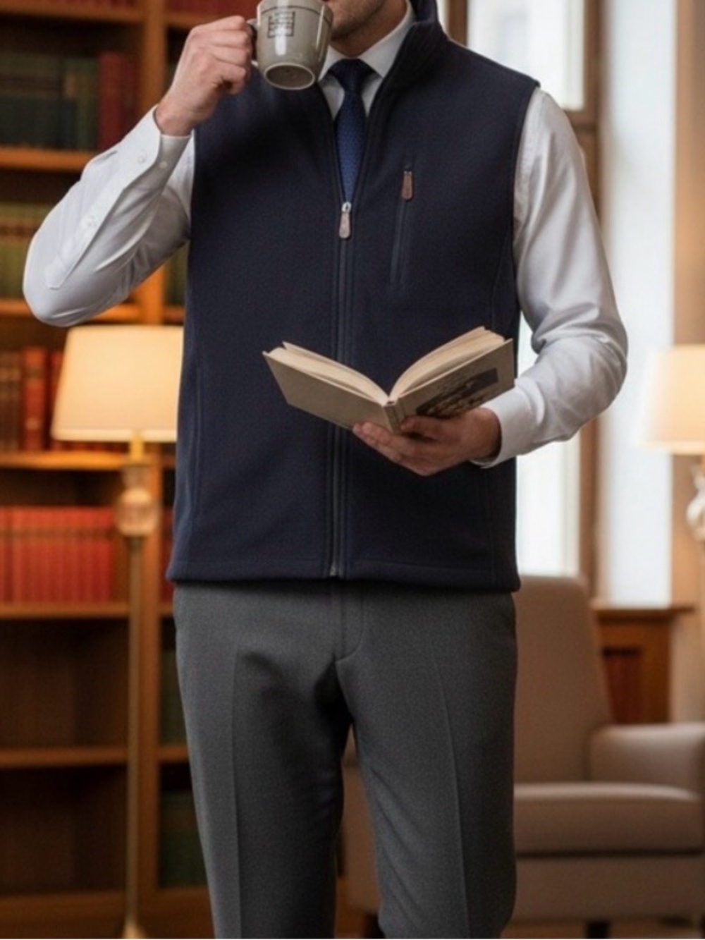 Jos. A. Bank NWT Navy Full Zip Fleece Vest Men’s Medium Golf Business Casual